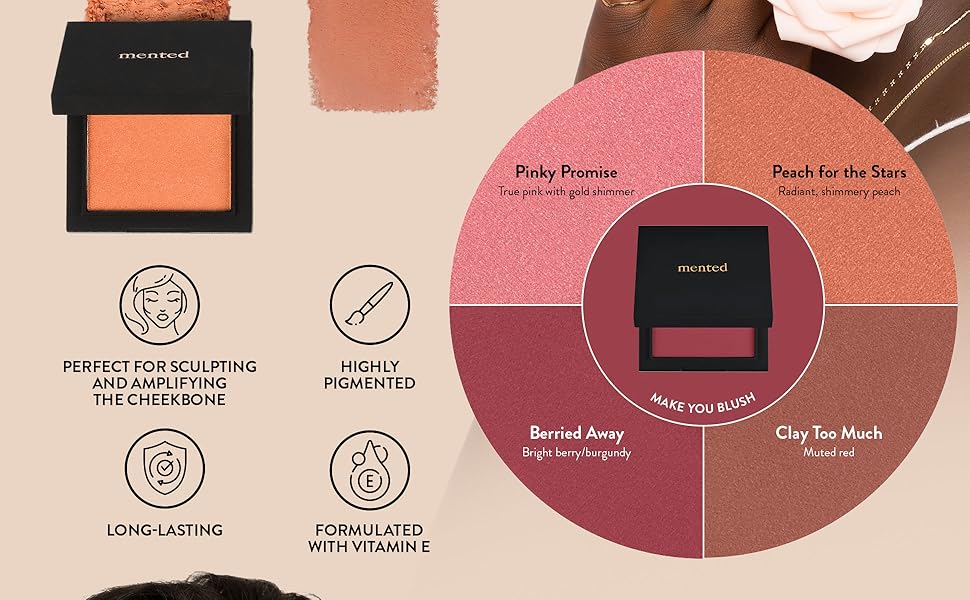 Mented Cosmetics Made in Italy, Cruelty Free Makeup, Vegan, Paraben Free, Shimmer Bronzer, Highlighter Bronzing Powder Palette for Face with Vitamin E + A, 0.35oz/10g, Beach Bum