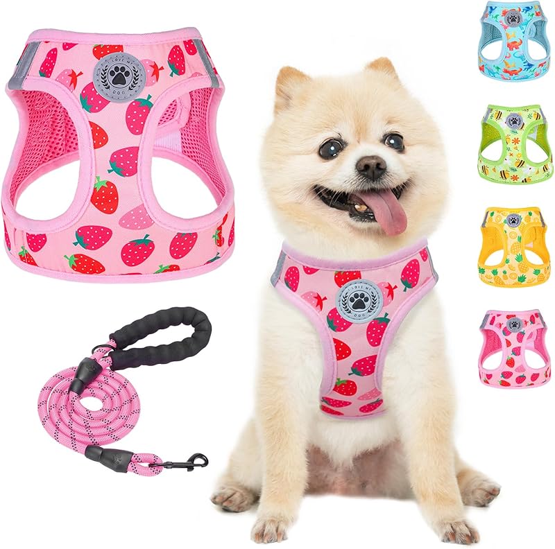 BEAUTYZOO Plaid Dog Harness and Leash Set for XS S Pets, Step-in No Choke No Pull Soft Mesh Vest Harness, Reflective for Extra-Small/Small Medium Puppy Dogs and Cats, Beige S