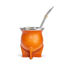 Argentina Yerba Mate Cup With Ceramic liner Straw Tea Gourd Mug One Bombilla Mate a Cleaning Brush (brown)