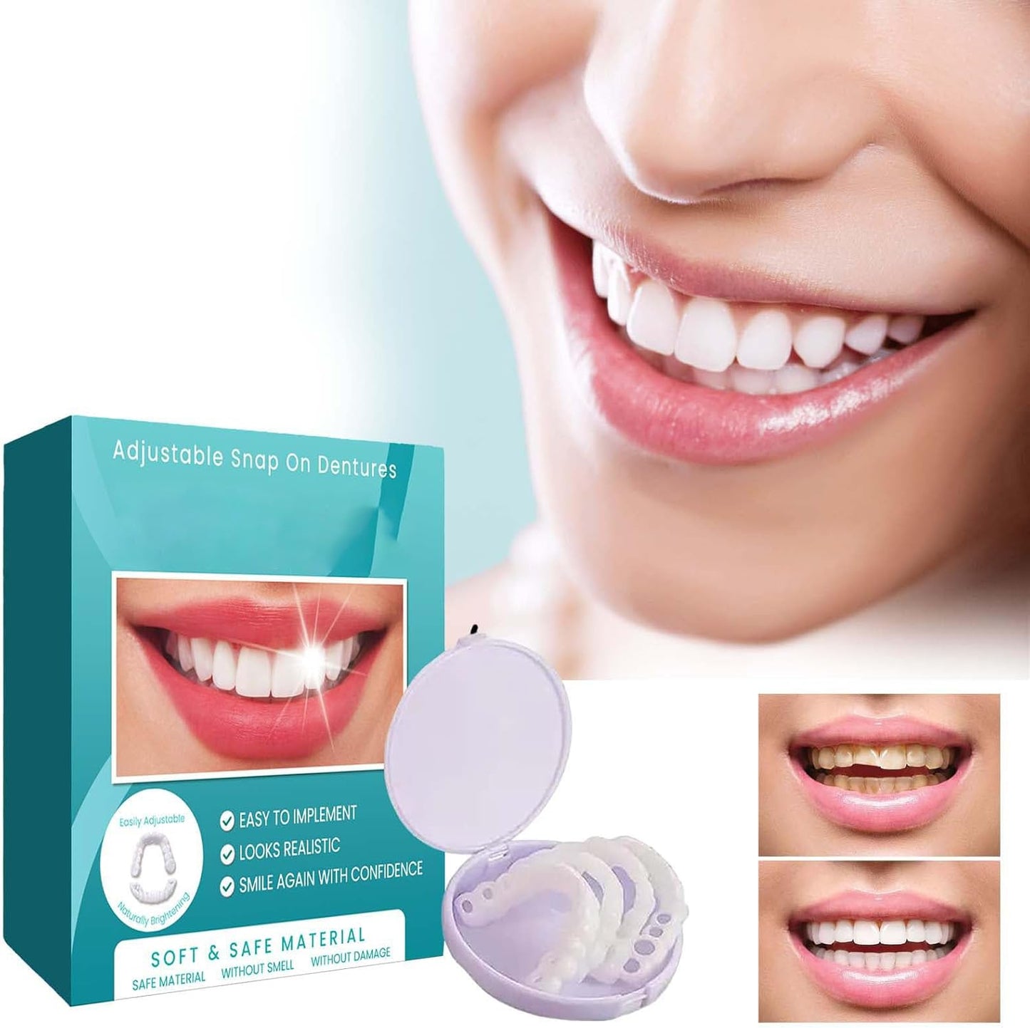 Temporary Teeth Perfect Cover,Adjustable Snap On,Moldable False Teeth for Beautiful Smile,Nature and Comfortable