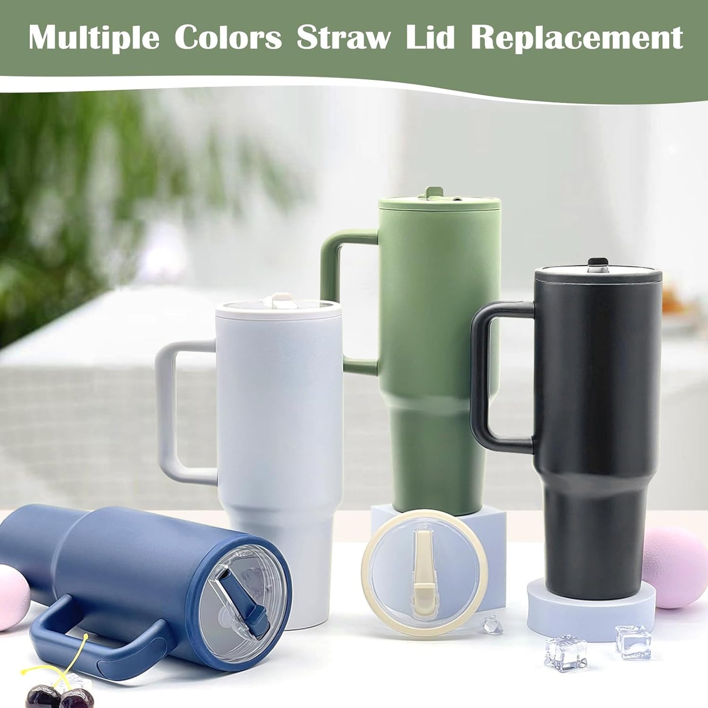 2 Pack Stanley Quencher 30 OZ Flip Straw Lid - Leak Proof Replacement for H2.0 FlowState Tumbler, Reusable Spill Proof Cup (Dark Blue)