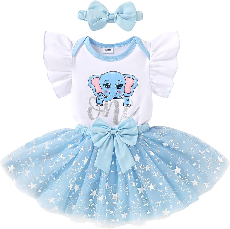 YOUNGER TREE Baby Girls 1st Birthday Outfit ONE Romper Tulle Tutu Skirt with Headband Sets Baby First Princess Dress