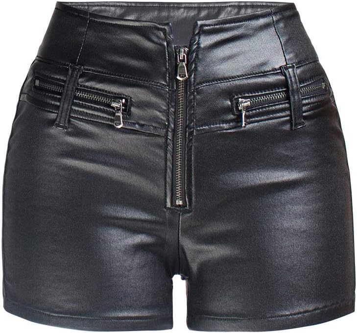 RAMISU Womens Casual Faux Leather Shorts High Waist Stretch Slim HIPS Motorcycle Skinny Coated Shorts