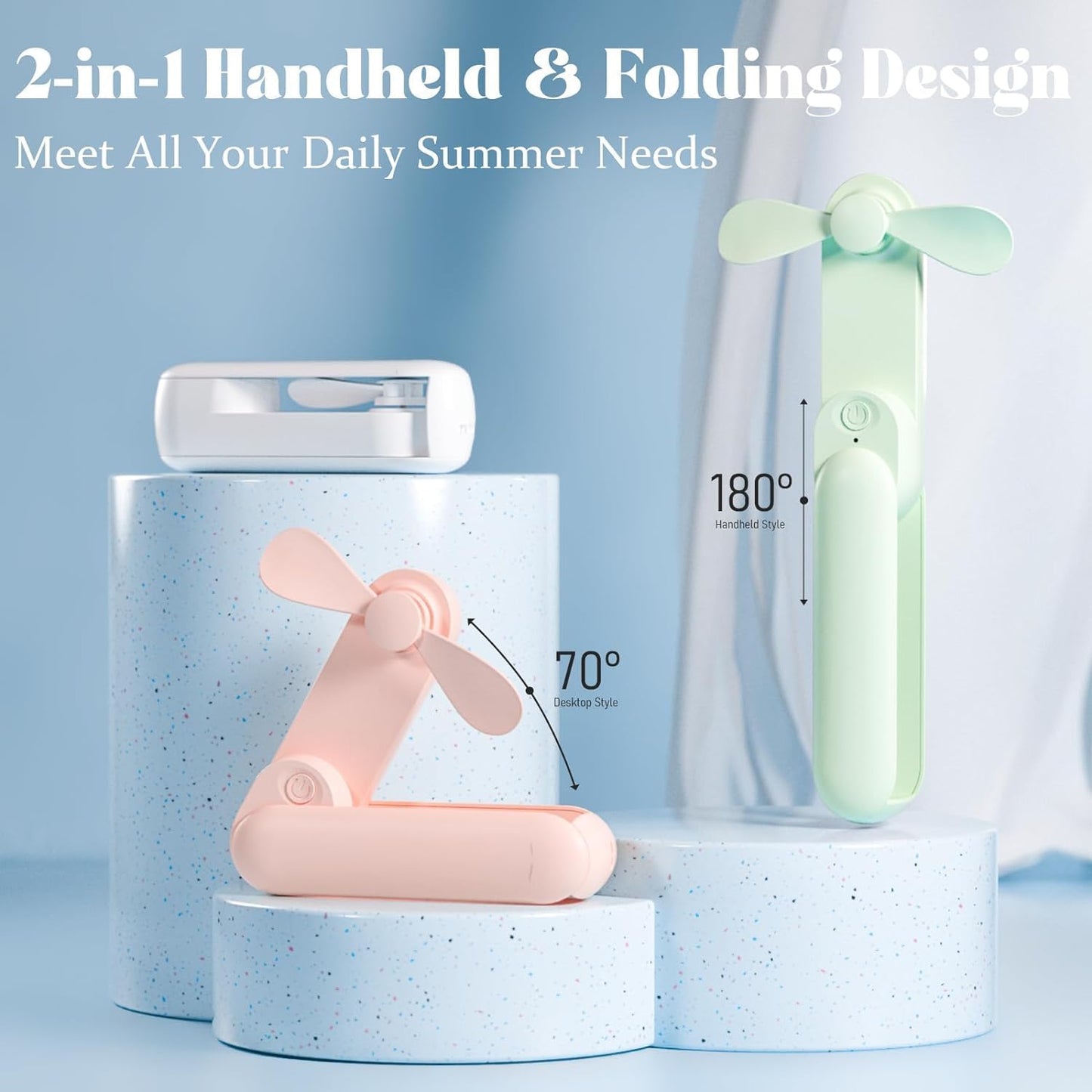 Handheld Mini Fan with USB Rechargeable 2000mAh Battery, Portable Hand Held Lash Fan for Makeup with 13 Woking Hours, Small Foldable Pocket Fans for Travel, Gifts for Women - Dark Blue