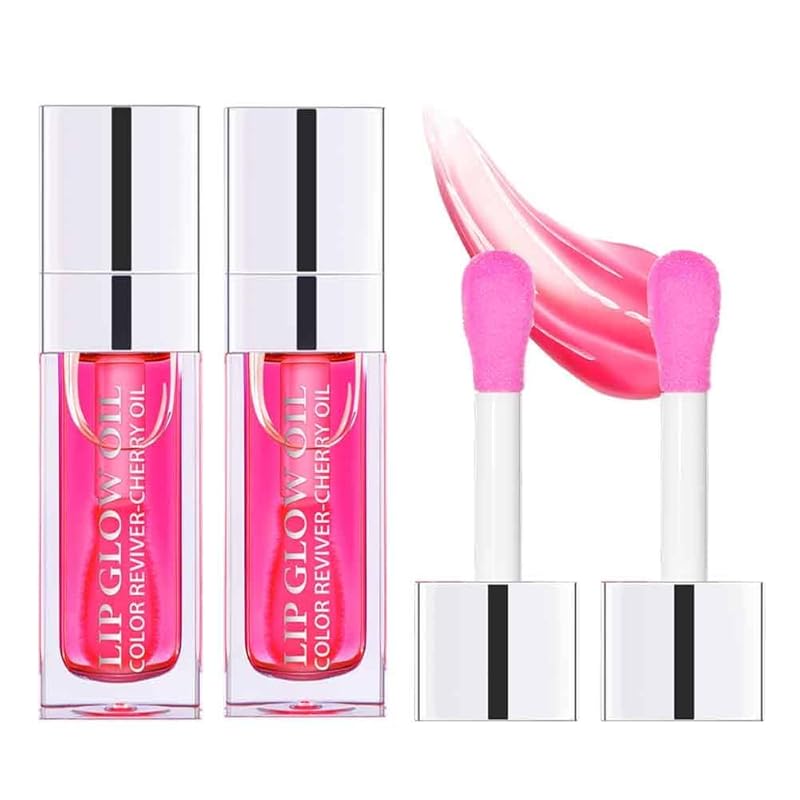 Hydrating Lip Glow Oil, Plumping Lip Oil, Tinted Lip Balm Lip Care, Transparent Toot Lip Oil, Moisturizing Lip Gloss, Non-Sticky Long Lasting Lip Oil Gloss, Lip Plumper Gloss (Pink)
