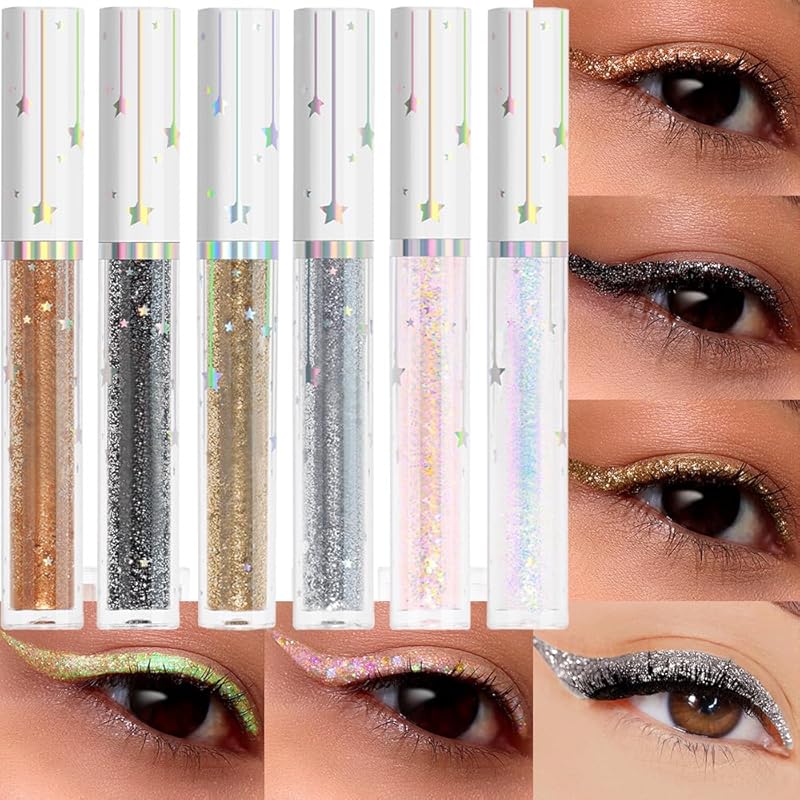 evpct 2Pcs White Black Liquid Eyeliner Set Waterproof White Eye Liners for Women Eyes Wing Eyeliner Stamps Shapes Colored Eyeliner delineador de ojos a prueba de agua contra el agua blanco para ojos