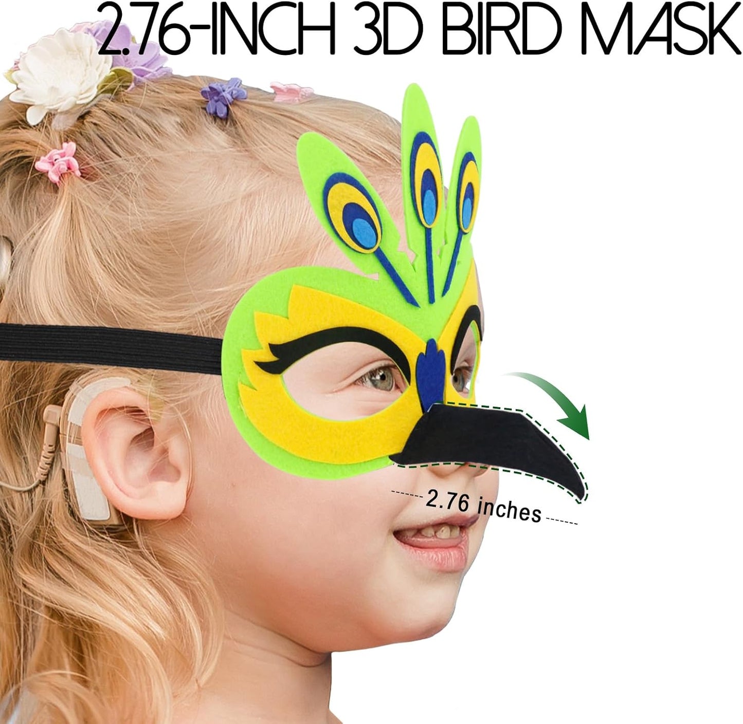 iROLEWIN Toddler Peacock-Bird-Costume for Kids Dress-Up Wings 3D Bird Mask Feathered Cape as Animal Jungle Party Toys Gifts