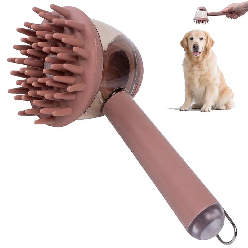 3-in-1 Pet Bath Brush for Dogs & Cats | Shower Massage Brush, Deshedding Comb & Lathering Tool | Anti-Frizz Grooming Brush for Bath Time (beige)