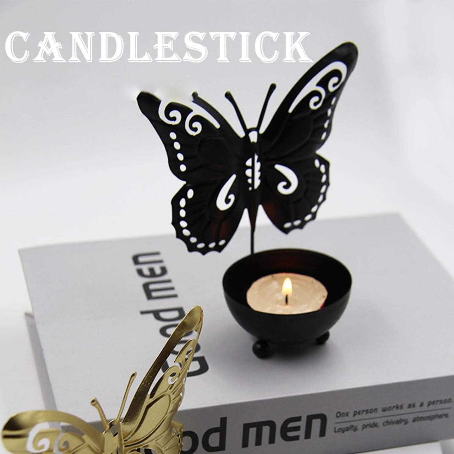 Butterfly Tea Light Candle Holder, Black Metal Candle Holder for Home Decor(2pcs)