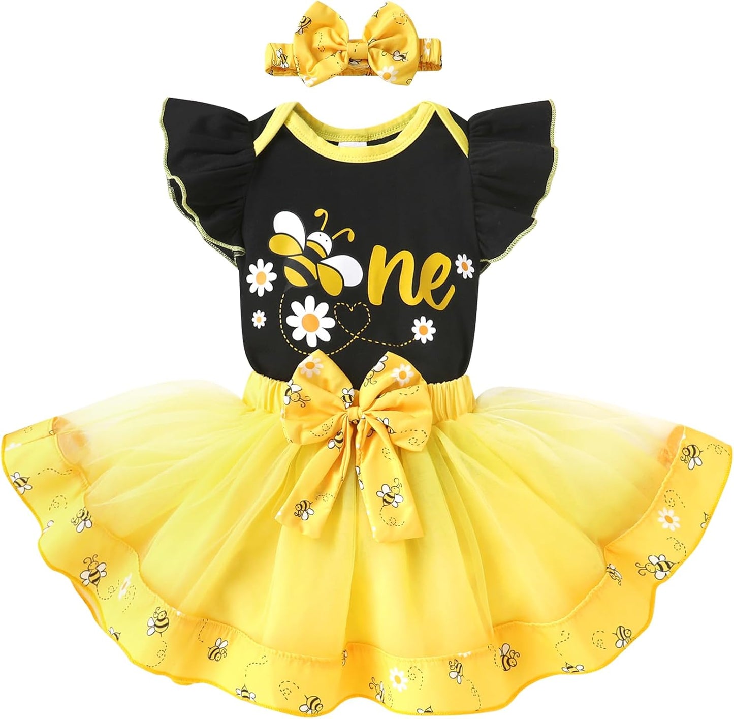 YOUNGER TREE Baby Girls 1st Birthday Outfit ONE Romper Tulle Tutu Skirt with Headband Sets Baby First Princess Dress