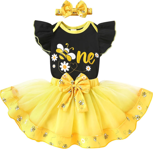 YOUNGER TREE Baby Girls 1st Birthday Outfit ONE Romper Tulle Tutu Skirt with Headband Sets Baby First Princess Dress