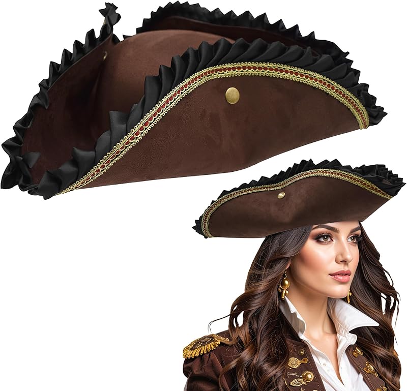 Nicky Bigs Novelties Adult Deluxe Black Tricorn Tricorner Pirate Hat Buccaneers Cap Costume Accessory