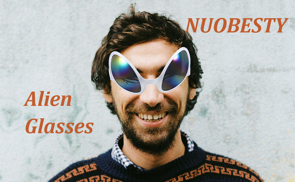 NUOBESTY 2Pcs Alien Glasses Sliver Plastic Alien Sunglasses Alien Eyeglasses Alien Costume Accessories for Halloween Party Favors Green Glasses