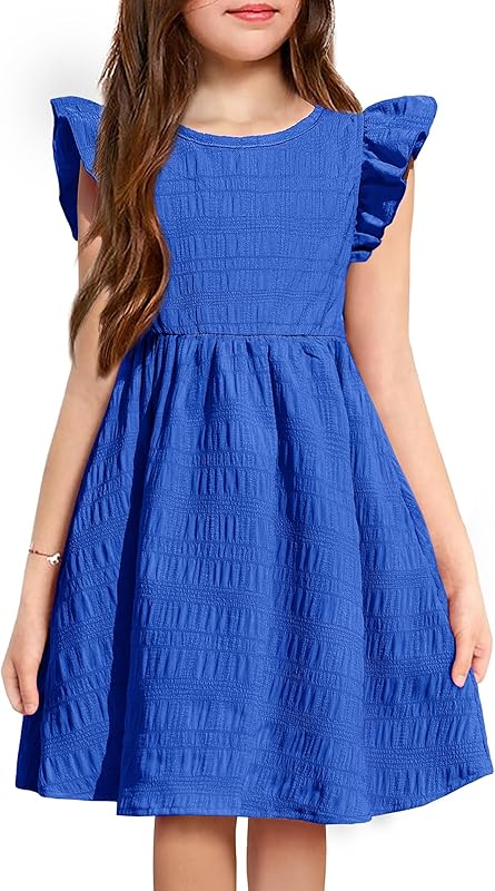 Arshiner Girls Dress Casual Ruffle Sleeveless A Line Summer Dresses with Pockets 4-12 Years