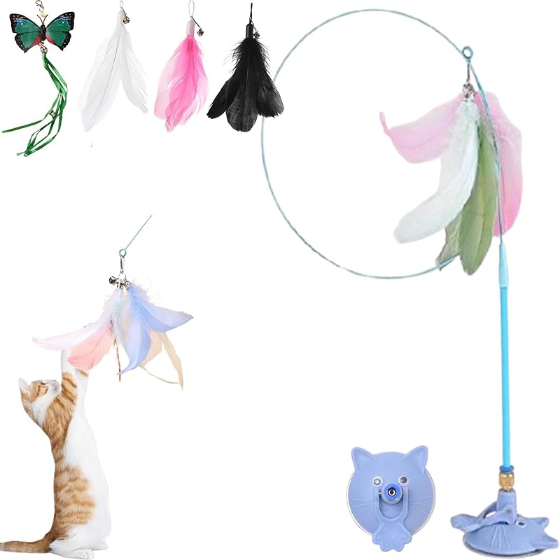 Puff Pet MeowMastery Toy, MeowMastery Cat Toy, Meow Mastery Teaser Wand - with 4 Types of Replacement Feathers, Interactive Cat Teaser, Exercise and Entertainment for Active Felines (Pink)