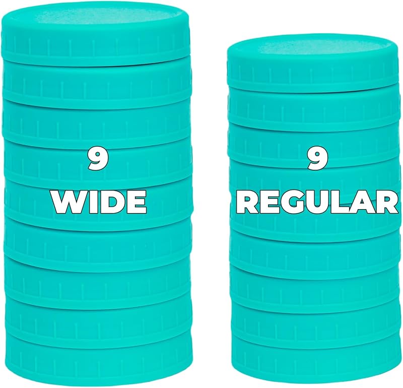 18 Pack 9 Wide Mouth & 9 Regular Mouth Mason Jar Lids with Silicone Rings,Thickened Leak-proof Lids Fit Ball,Kerr and More, 18 Color Plastic Lids, 86mm &70mm Plastic Mason Jar Lids