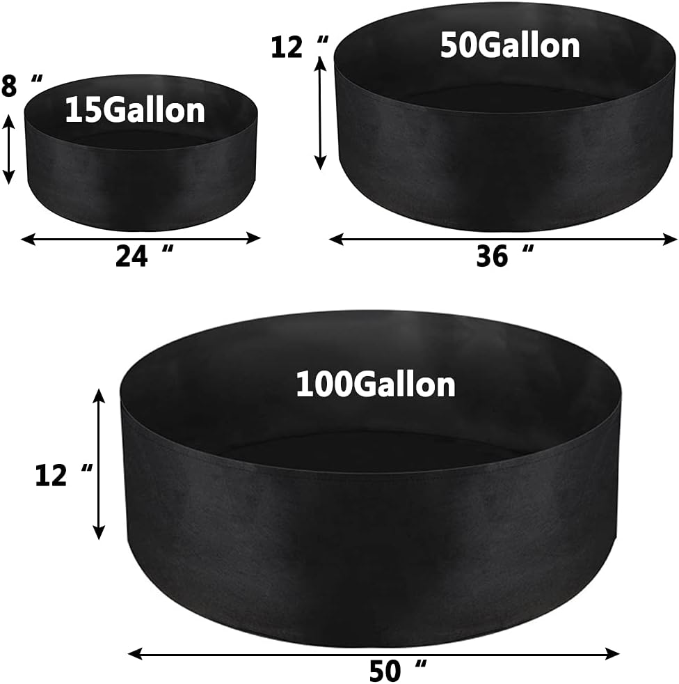 15 Gallon Large Grow Bag, Heavy Duty Fabric Round Raised Garden Bed Planter Pots for Planting Herb Flower Vegetable Potato Plants (24" D x 8" H, Black)