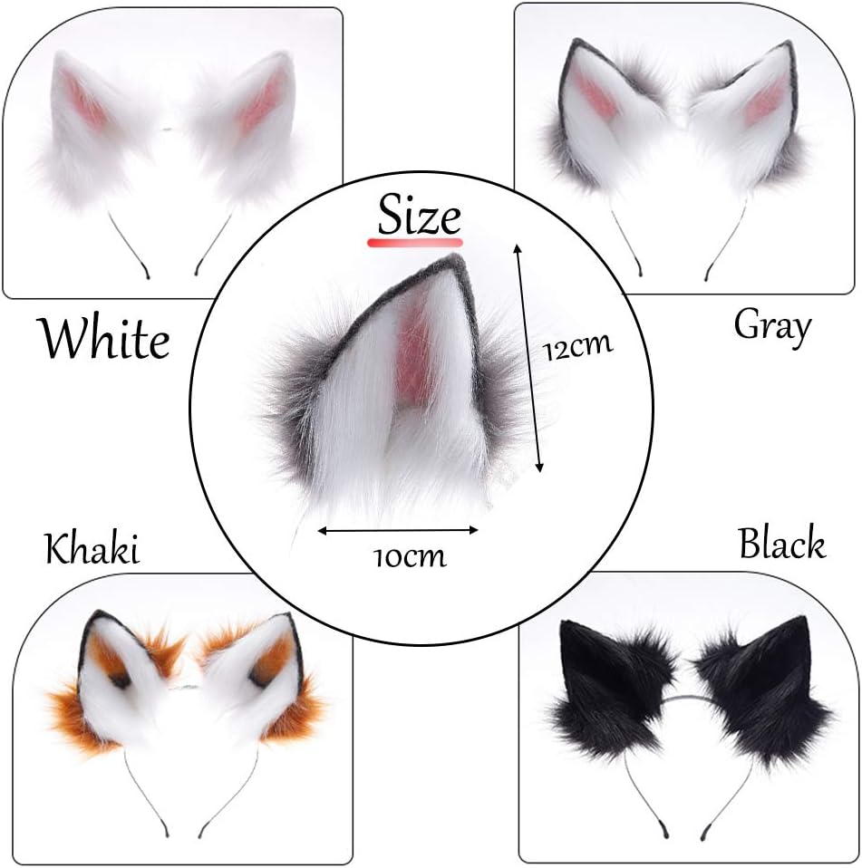 QinRuan Fox Cat Long Fur Ears Hair Headwear Wolf Animal Anime Halloween Cosplay Costume