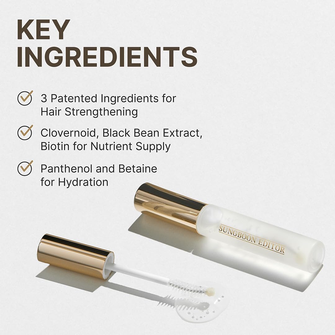 SUNGBOON EDITOR Triple Active Eyelash Serum | Strengthens and Nourishes Weak,Damaged Lashes | C-Curl Brush and Ball Tip Design | Gentle, Tear-Like pH for Daily Use | Korean Eyelash Care Serum