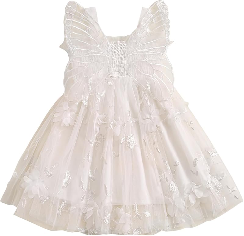 Toddler Infant Baby Girls Summer Dress Newborn Girl Tulle Dress with Butterfly Wing Beach Party Fall Clothes