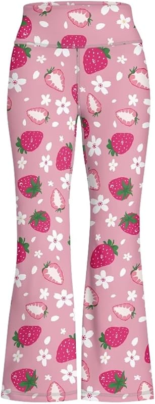 Girls' Athletic Leggings Bell Bottoms Kids Dance Running Yoga Pants High Waisted Workout Active Dance Tights