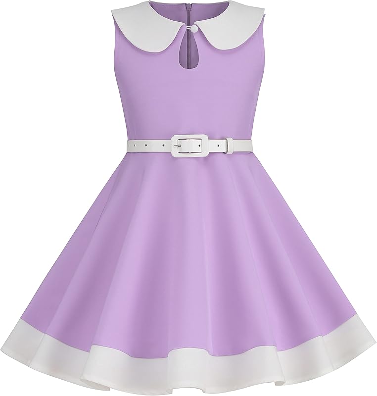 Kids Girls 50s Audrey Vintage Polka Dot Swing Party Rockabilly Dress Retro Peter Pan Doll Collar Wedding Casual Skater Dress