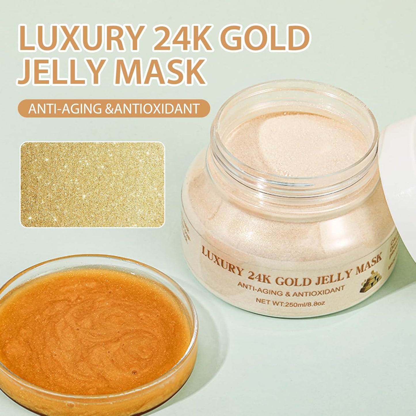Jelly Masks Powder for Facials Professional,Hydrating Gel Powder For Facial Mask,Jelly Mask Peel-Off Face Mask for Women,Moisturizing Jelly Mask for Face Skincare,8.8 Oz（24K Gold