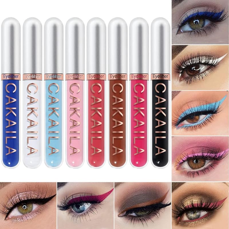 evpct 2Pcs White Black Liquid Eyeliner Set Waterproof White Eye Liners for Women Eyes Wing Eyeliner Stamps Shapes Colored Eyeliner delineador de ojos a prueba de agua contra el agua blanco para ojos