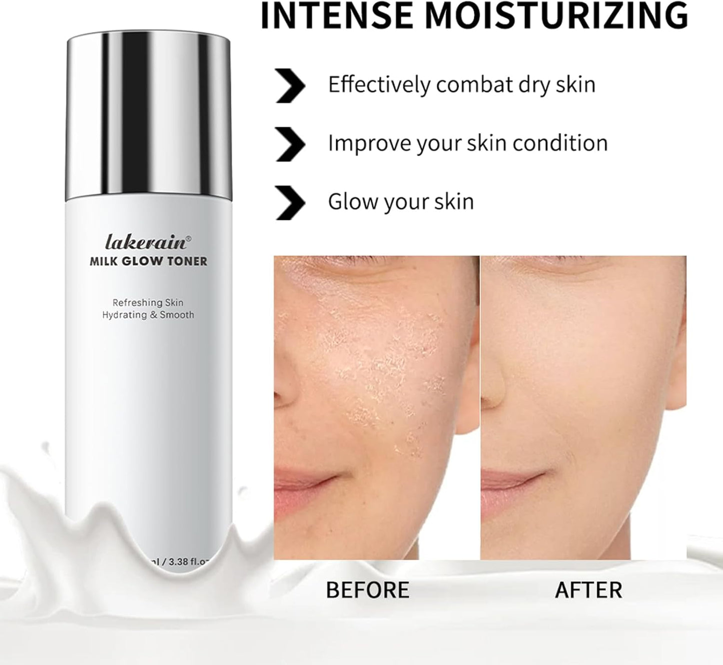 Milk Glow Toner for Face - Deep Hydrating Milky Facial Toner with Niacinamide, Refreshing Skin, Moisturizer & Smooth, Ordinary Toner Skin Care, Cruelty Free, Vegan (100ml)