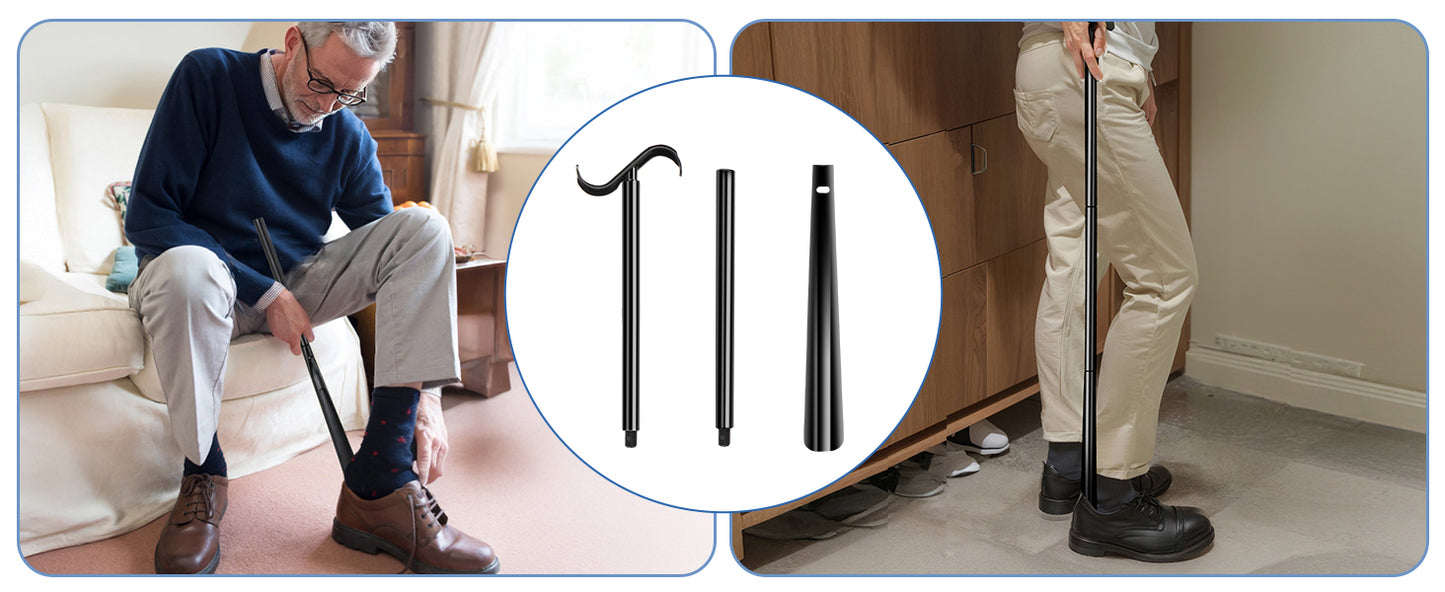3 in 1 Sock Aid Device for Seniors Kit [Sock Aid and Dressing Stick] -Sock Aide Device with Foam Handles, 35 Inch Adjustable Extended Shoe Horn & Sock Puller Aid Easy On and Off