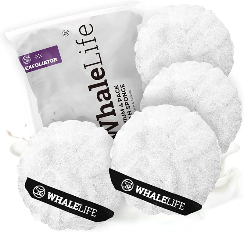 Loofah Sponge Bath Sponge for Women Men 4 Pack (Purple Brown Green Blue)