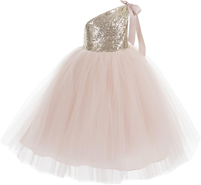 ekidsbridal One-Shoulder Sequin Tutu Flower Girl Dress Corset Dress Wedding Pageant Dresses Ball Gown Tutu Dresses