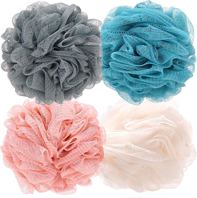Loofah Bath Sponge Shower Luffas Body Sponge Exfoliating Soft Patchwork Men Women 4 Pack