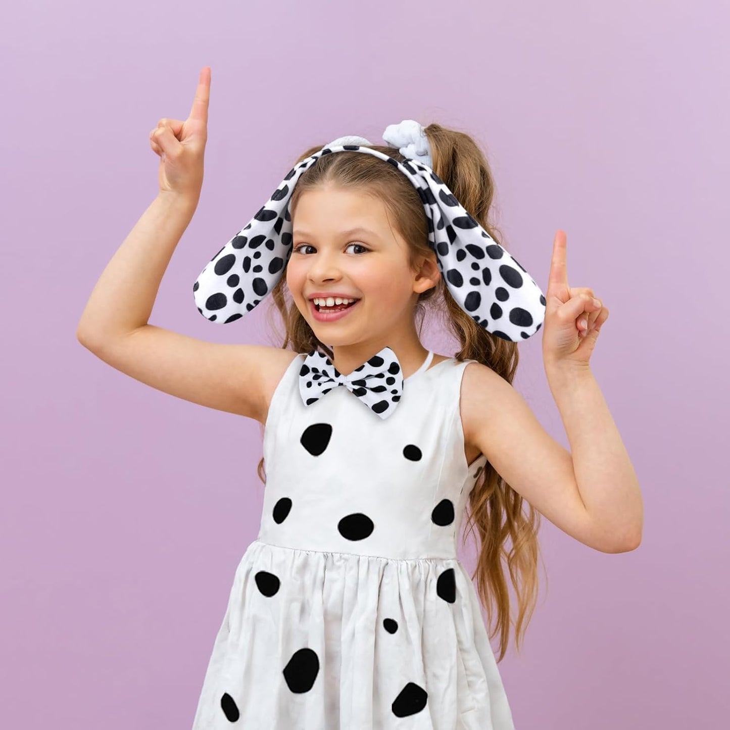 Girls 101 Days of School Costume Set 16Pcs Dog Ear Headbands Bow tie Tail Dalmatian Dog Costume Accessories for World Book Day Cosplay Dress Up