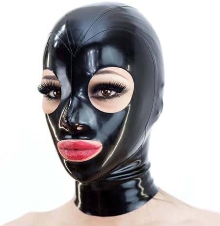 ABWL Black Latex Mask Hood,Rubber Masks with Open Eyes,Cosplay Costumes Clubwear Party Mask for Women Men