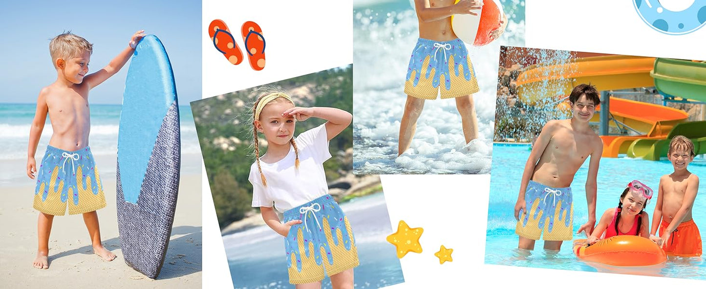 Ice Cream Boy Swim Trunks Waffle Or Cone Quick Dry Bathing Suit Swimsuit,Toddler Beach Board Shorts 2-16Years