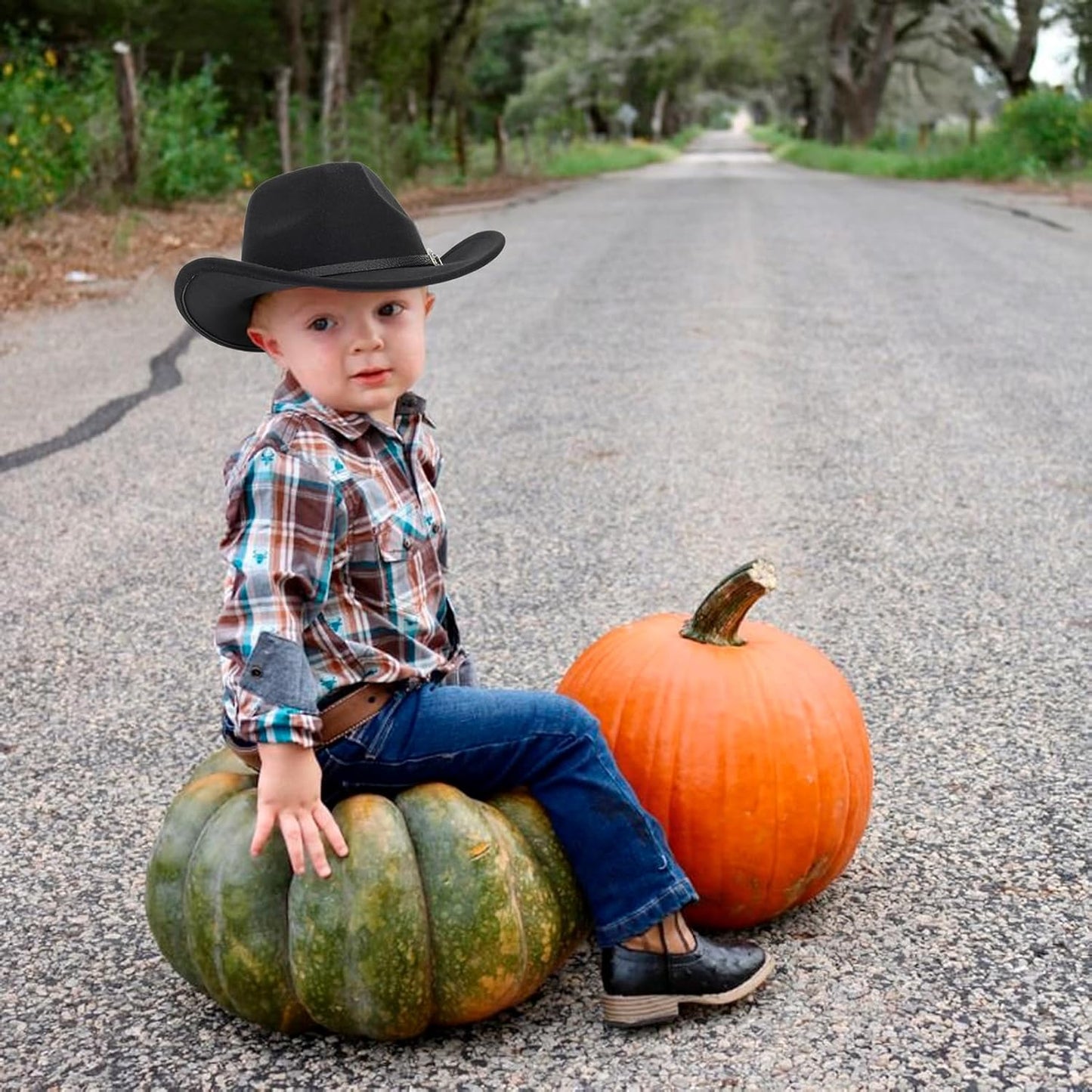 Western Cowboy Cowgirl Hat for Kids - Classic Boys Girls Felt Rodeo Fedora Hat with Belt Buckle (for Kids 4-10 Years)