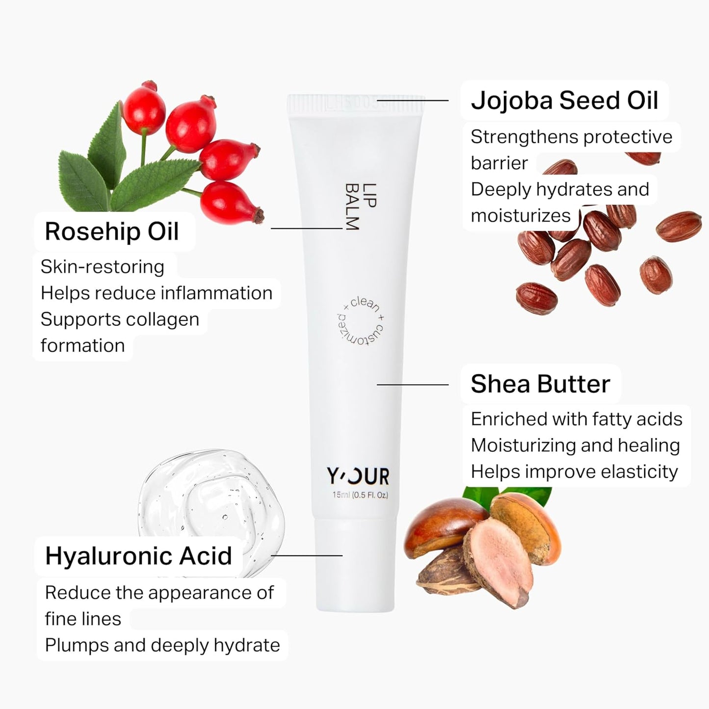 Y’OUR Intensive Lip Balm: Lightweight & Comforting with Natural Shea Butter & Rosehip Oil; Extreme Moisturizer for Dry Lips. Paraben & Silicon-Free. Made in USA. 15ml (0.5 oz.)
