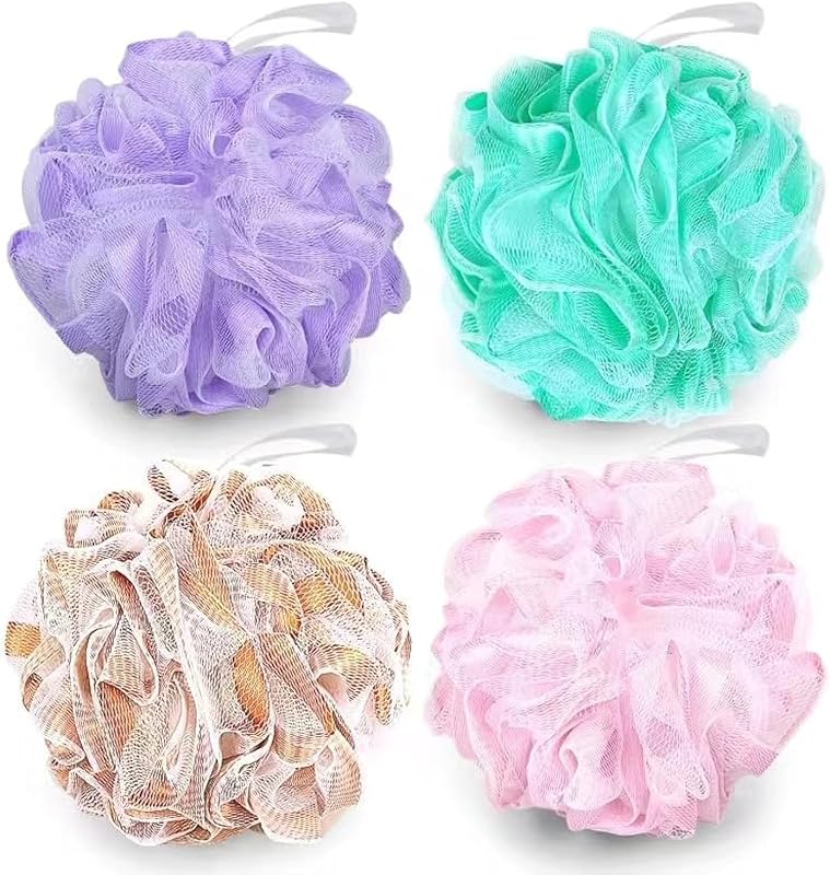 Loofah Bath Sponge Shower Luffas Body Sponge Exfoliating Soft Patchwork Men Women 4 Pack
