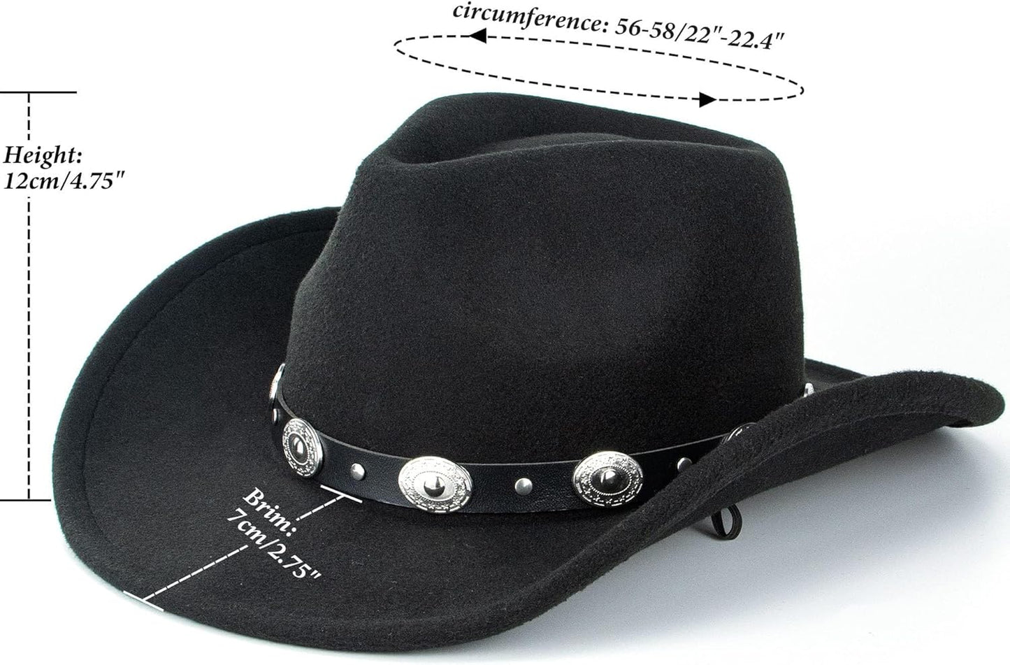 Western Cowboy Hat for Men Women Classic Fedora Hat with Buckle Belt (Size:M-L)