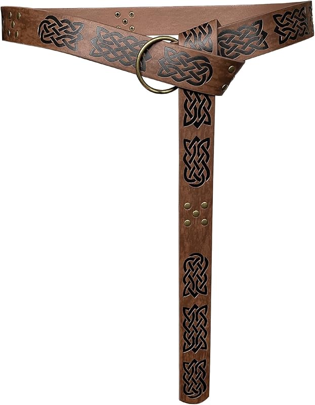 HiiFeuer Medieval Embossed PU Leather O-Ring Belt, Retro Renaissance Knight Belt