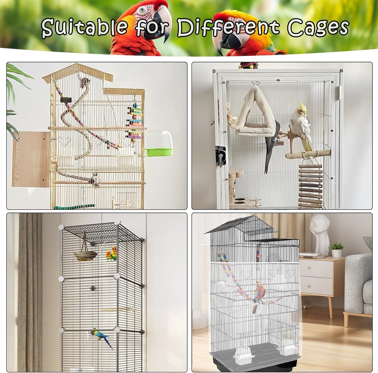 Universal Bird Cage Seed Catcher – Stretchy, Lightweight Mesh Skirt for Parrot Cages, Stops Scatter, Breathable Fabric, Adjustable & Reusable, White viiwxx
