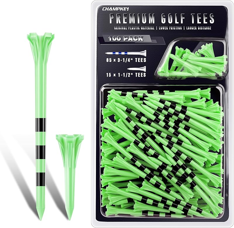 CHAMPKEY Advanced 5-Prong Plastic Golf Tees 100 Pack - 50% Ball Contact Surface Optimization with Longer Distance Performance Golf Tees Plastic