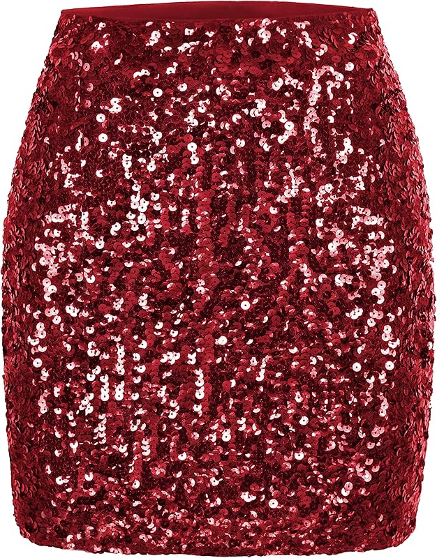 Maner Women's Sequin Skirt Sparkle Stretchy Bodycon Mini Skirts Night Out Party