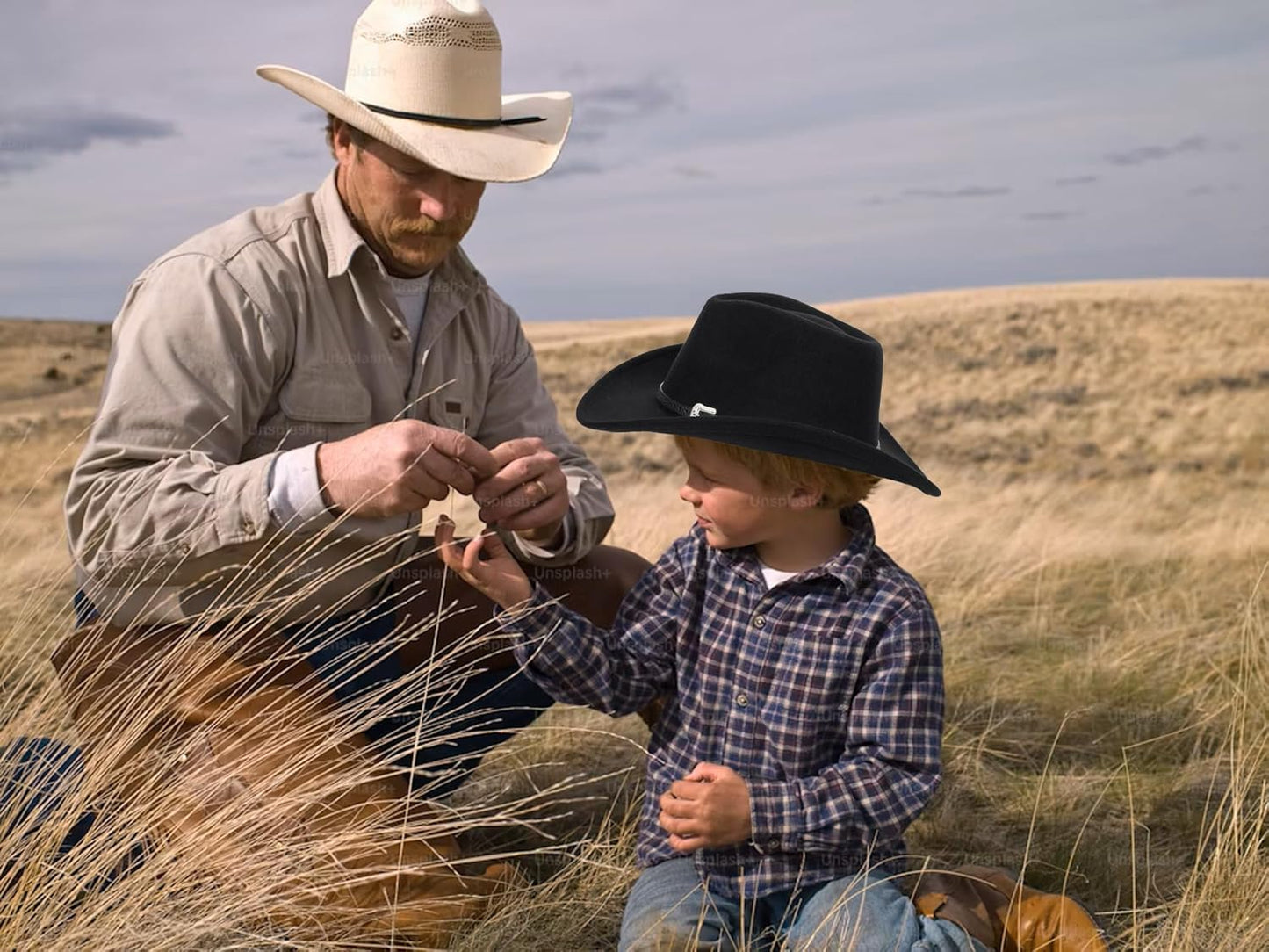 Western Cowboy Cowgirl Hat for Kids - Classic Boys Girls Felt Rodeo Fedora Hat with Belt Buckle (for Kids 4-10 Years)