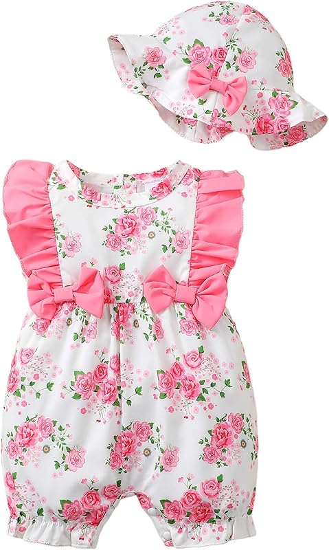 SUNNY PIGGY Newborn Baby Girl Clothes Baby Girl One Piece Romper Fall Winter Long Sleeve with Hat Sets Cute Infant Outfits