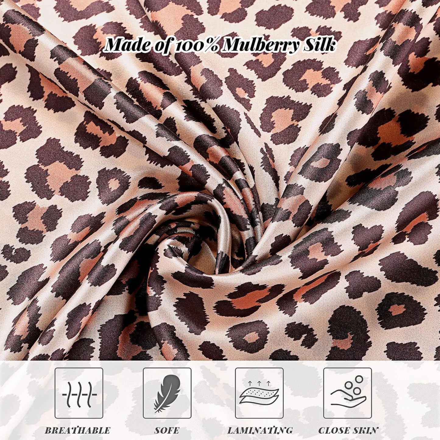 2 Pack Satin Pillowcase with Latent Zipper, Adjustable Satin Eye Mask for Sleeping and Satin Volume Scrunchie for Hair and Skin, Standard Size (Brown,Leopard Style)