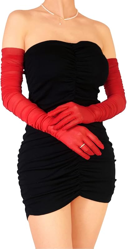 Women's Sexy Sheer Gloves Mesh Tulle Super Long Gloves Opera Christmas Costume Party Dance Glove