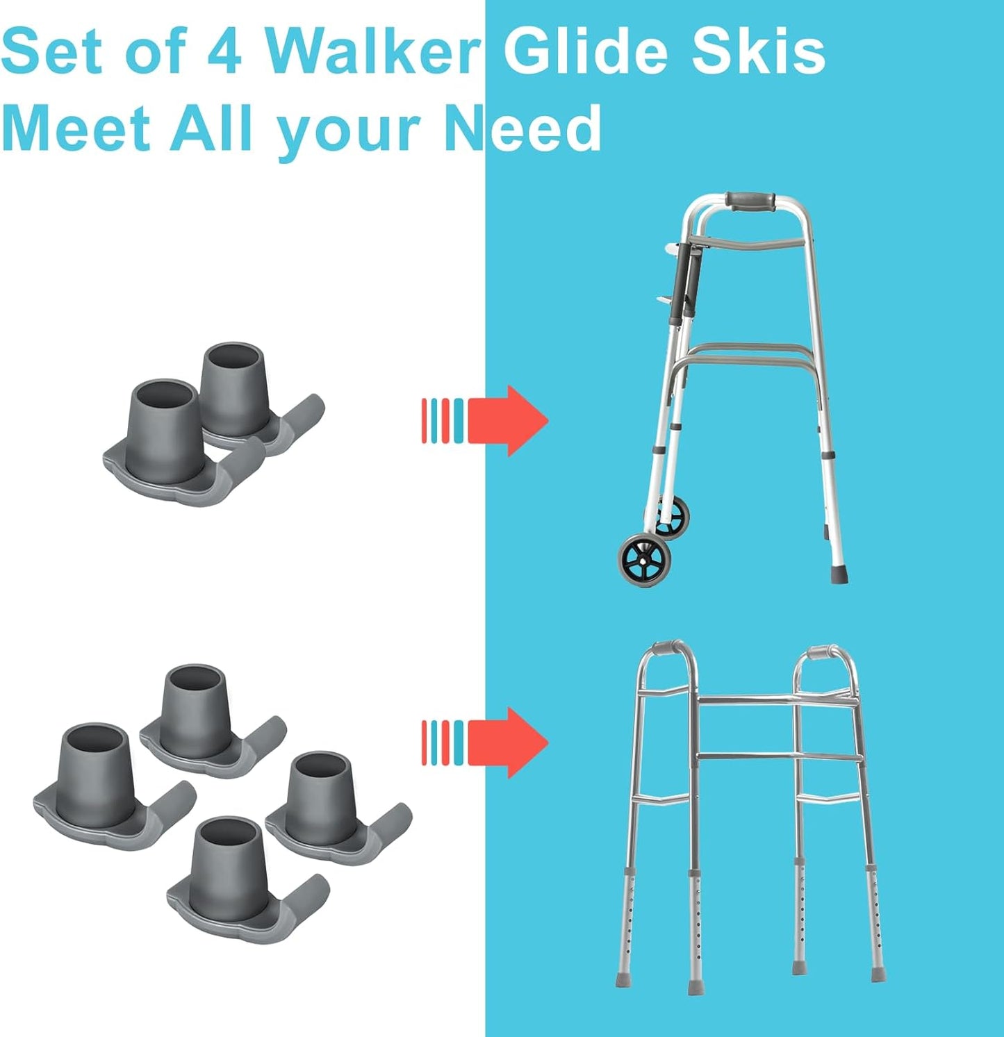 2 Pack Walker Skis Glides for Folding Walkers, Walker Glides for Seniors, Essentials Walker Accessories Mobility Aid Accessory for Seniors