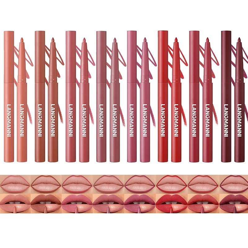 LANGMANNI 12 Colors Sculpting Matte Velvet Lip Liner Set,Smooth Creamy Texture,Waterproof And High Pigmented For Girls Daily Application Lip Makeup